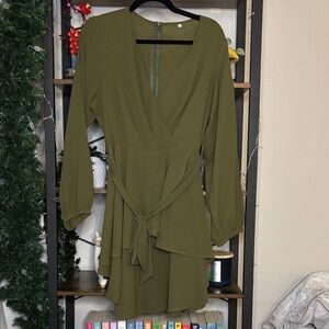 Elegant Olive Green Wrap Dress
